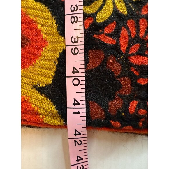 Teacher Long Knit Sweater Black Multicolor Floral Jacquard Pattern L Boho Artsy - Picture 6 of 9